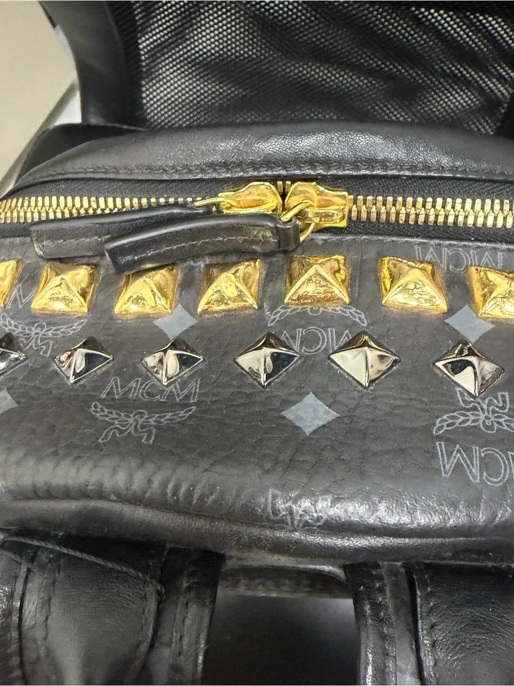 MCM Logogram Visetos Black Leather Backpack